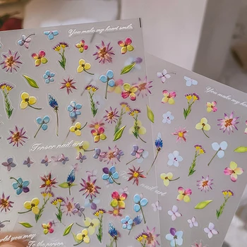 Цветущие Красочные Цветы 5D Мягкие Рельефы с Тиснением Самоклеящиеся наклейки для дизайна ногтей Шикарные 3D Наклейки для маникюра Оптом