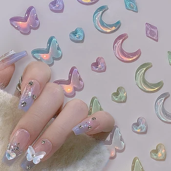 20шт Полупрозрачных подвесок для дизайна ногтей в виде бабочки и Луны 3D Mocha Star Crystal Glass Nail Art Rhinestone Роскошные Аксессуары для маникюра своими руками