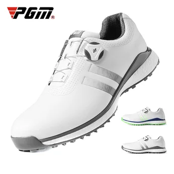 Мужская обувь для гольфа PGM, мужские водонепроницаемые нескользящие кроссовки из ТПУ, Спортивная повседневная одежда из микрофибры XZ172 Белого цвета