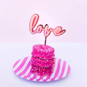 Love Wedding CakeTopper Акриловое Золотое Сердце Прозрачный Топпер для Кексов для Свадьбы, Дня Рождения, Помолвки, Украшения Торта