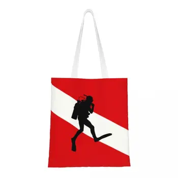 Изготовленный На Заказ Флаг Аквалангиста Для Покупок Холщовые Сумки Женщины Перерабатывают Продуктовые Сумки Для Дайвинга Shopper Tote Bag