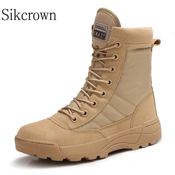 Бежевая водонепроницаемая походная обувь для мужчин, высокие тактические военные ботинки, походные ботинки на открытом воздухе, Новые армейские ботинки для боя в пустыне, рабочие