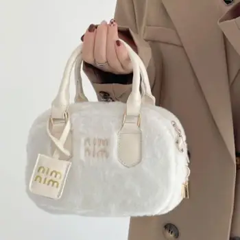 Женская зимняя плюшевая сумка через плечо, мягкие пушистые милые осенние кошельки и сумочки, роскошные дизайнерские повседневные элегантные сумки через плечо
