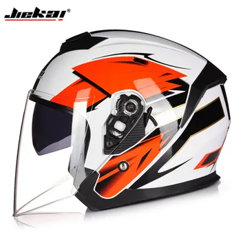 Мотоциклетный шлем JIEKAI с двойными линзами, наполовину закрывающий мотоциклетный шлем, Встроенное выдвижное черное зеркало, мотоциклетный шлем унисекс Cool Personality Dot