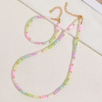 Красочная цепочка для ключиц из ракушки ручной работы с украшением из разноцветных кристаллов неправильной формы, ожерелье, браслет