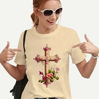 Футболка с крестом Христианина Иисуса, Винтажные футболки с Библейским цветочным рисунком, 2023, новые модные футболки, Корейская одежда Kpop, топы Y2k Grunge