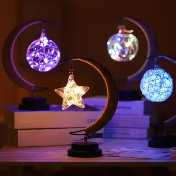 Романтический светодиодный ночник с питанием от батареи Атмосферный свет Звезда Луна Прикроватная лампа Подарки для новинок Лампа для вечеринки