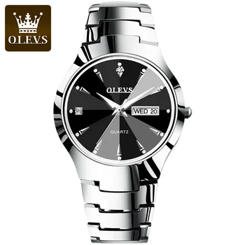 Лучшие кварцевые часы OLEVS из вольфрамовой стали хорошо продаются, светящиеся стрелки, дисплей еженедельного календаря, мужские водонепроницаемые часы люксового бренда 8697