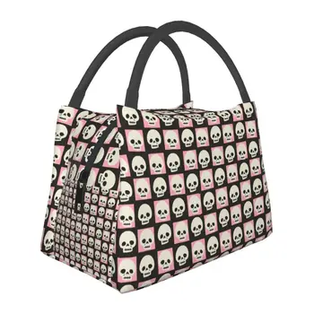 Изолированная сумка для ланча с рисунком черепов в шахматном порядке для женщин, Герметичный клетчатый кулер, Термосумка для ланча, Рабочая сумка для пикника