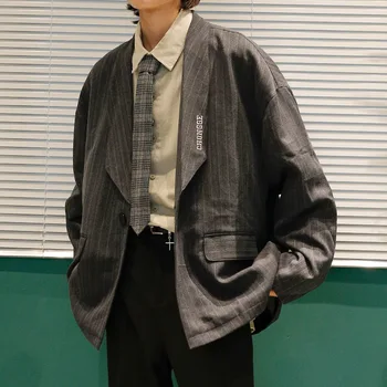 Весенне-осенний Винтажный полосатый пиджак Мужской, Хипстерский, элегантный костюм Jacke Мужской, простой пиджак мужской