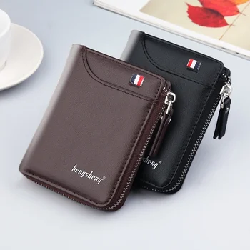 Молнии бумажник для мужчин повседневные короткие кошельки кожа PU Billetera Хомбре мужской роскошный бренд дизайн небольшой карман на молнии монет сумка