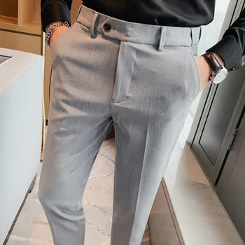 Мужская однотонная официальная одежда, костюмы, брюки, мужские брюки для свадебного платья, высококачественные мужские брюки для делового повседневного костюма в британском стиле Slim Fit