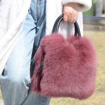 Ms.Minshu Женская роскошная зимняя сумка из натурального лисьего меха, однотонная сумка через плечо, повседневная женская сумка-тоут