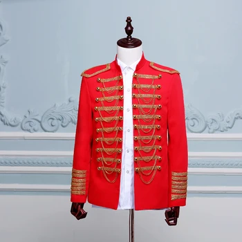 2018 Мужская Классическая Европейская армейская форма Сценическая одежда Черный, красный, Золотой Двубортный Придворный Блейзер, костюм Homme, куртки для мужчин