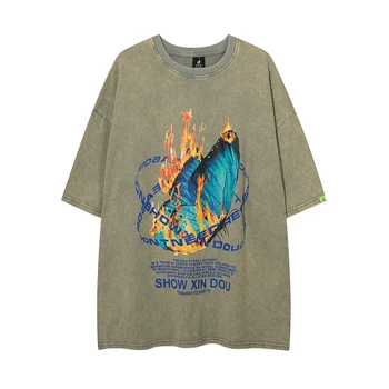 Летние хлопковые мужские футболки с надписью Butterfly Flame и крестом, уличная одежда с коротким рукавом, футболки Y2K, унисекс, круглый вырез, негабаритные майки