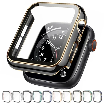Новый Стеклянный Матовый чехол 2В1 для Apple Watch Case 45 мм 41 44 40 42 38 Бампер + Защитная пленка для экрана iwatch ultra SE 8 7 6 5 4 3 2