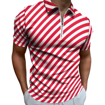 Красно-белая рубашка поло в диагональную полоску, повседневная рубашка с рождественским эльфом в красную полоску, Забавные мужские футболки с коротким рукавом и воротником-стойкой