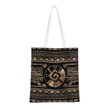 Сумки для покупок в продуктовых магазинах Майя Ацтеков Хунаб Ку, Холщовая сумка для покупок с кавайной печатью, Портативная сумка большой емкости