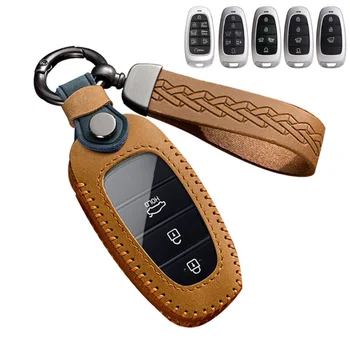 Кожаный пульт дистанционного управления для ключей автомобиля Чехол держатель для Hyundai Tucson Santa Fe Ioniq 5 Кожаный чехол для ключей