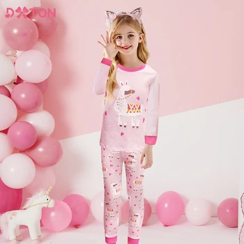 Комплекты детской одежды DXTON для девочек, повседневные хлопчатобумажные топы с длинными рукавами и брюки-карандаш, брюки, детская одежда для сна, пижамы для сна.