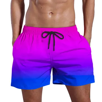 2023 Мужские спортивные короткие плавательные шорты с градиентом Летние быстросохнущие пляжные шорты с карманами Гавайские пляжные шорты Мужская одежда для бега и тренировки