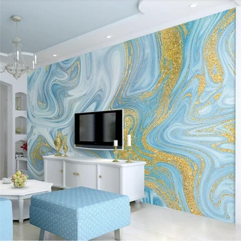 обои wellyu papel de parede на заказ Элегантные легкие роскошные стильные линии с золотистосиней текстурой на фоне телевизора