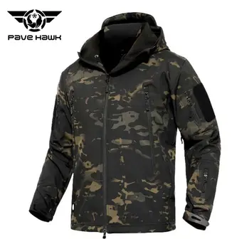 Военная уличная тактическая куртка мужская камуфляжная флисовая одежда из мягкой кожи акулы, ветровка, водонепроницаемое охотничье пальто с капюшоном