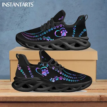 Кроссовки INSTANTARTS Cool Dog Footprint с камуфляжным принтом, сетчатые кроссовки для женщин, дышащие мягкие туфли на плоской подошве, повседневные кроссовки на платформе со шнуровкой, Zapatos