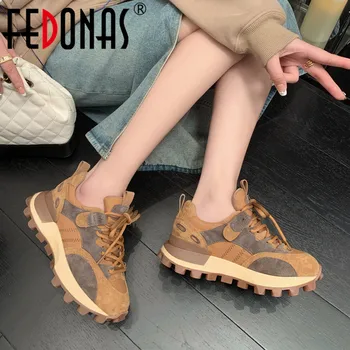 FEDONAS/ Новое поступление, Модные женские кроссовки на плоской подошве из натуральной кожи на шнуровке, разноцветная весенне-летняя повседневная обувь для отдыха, Женская обувь