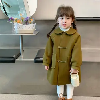 Пальто для девочек с кукольным воротником, однобортное хлопковое пальто, зимняя новая куртка, модная детская одежда, одежда для малышей
