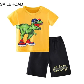 Летняя детская одежда SAILEROAD, футболки с динозавром из мультфильма + штаны, комплект одежды с короткими рукавами для детей, спортивный костюм для подростков