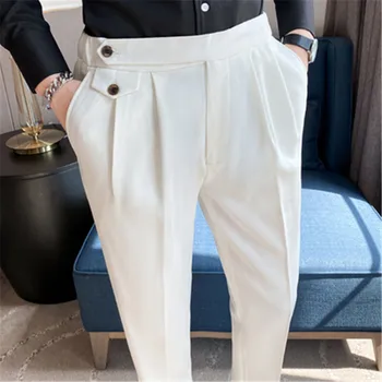 Дизайнерские брюки Naples с высокой талией Мужские летние Мужские костюмы длиной до щиколоток Брюки Приталенного кроя Корейские брюки Костюм Homme Social Pants