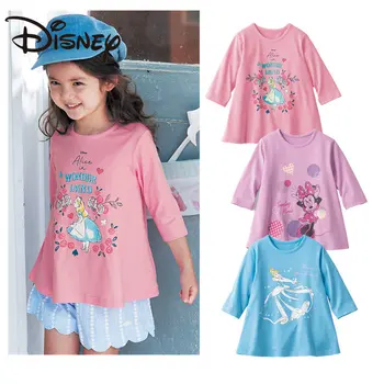 Детская одежда Disney, весенне-осенняя хлопковая футболка с рукавами Seven Points для девочек, футболки с принцессой из мультфильма для девочек
