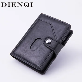 DIENQI Rfid Металлический мужской волшебный кошелек, кожаный кошелек для деловых поездок, мужской короткий ручной чехол для карт, классический винтажный кошелек для карт