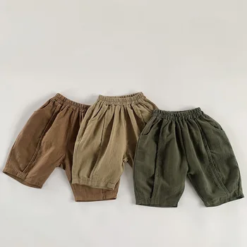 Летние шорты для маленьких мальчиков и девочек в корейском стиле Хлопковые однотонные детские брюки с эластичной резинкой на талии, модные повседневные шорты для детей