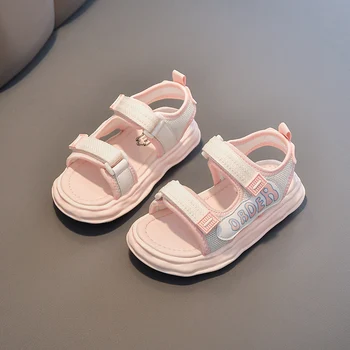 Летние спортивные сандалии TPR для девочек, мягкая легкая пляжная обувь, Детская противоскользящая обувь с открытым носком, Летние кроссовки 6-14 лет