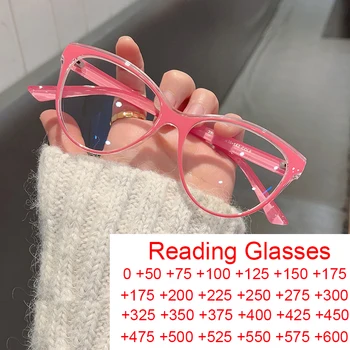 Очки для чтения с синим светом Для женщин, мужчин, Ретро Простота, Кошачий глаз, Прозрачные Розовые Компьютерные очки, Сверхлегкие очки для дальнозоркости