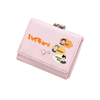 Короткий кошелек Haikyuu Karasuno VBC, Студенческие держатели удостоверений личности, кошельки для монет Kawaii из искусственной кожи, мини-сумочки для девочек, Розовый денежный клатч, мини-сумки для рук