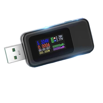 Цветной дисплей USB-тестер 0-6,5 А, Ток 4-30 В, Вольтметр, Отображение времени мониторинга, Определение мощности мобильного устройства MX18L (Черный)