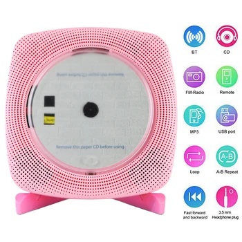 Портативный CD-плеер Bluetooth Динамик Стерео CD-плееры Светодиодный экран Настенный CD-музыкальный проигрыватель с ИК-пультом дистанционного управления FM-радио