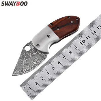 Складной карманный нож Swayboo, дамасский нож, мини-нож высокой твердости, сандаловое дерево, уличный нож unity, инструмент edc
