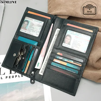 Мужской кошелек из натуральной кожи с функцией RFID, длинный раскладывающийся мужской дорожный кошелек большой емкости, кошелек с удостоверением личности, держателем кредитной карты, карманом для монет