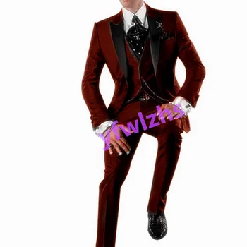 Индивидуальный мужской костюм с отворотом, пиджак, Блейзеры, костюм на Хэллоуин, Элегантный Роскошный мужской костюм для свадьбы, комплект из трех предметов 212