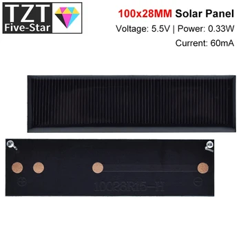 Поликристаллическая Солнечная Панель TZT 5.5V 60mA 0.33W Портативные Мини-Солнечные Элементы для DIY Солнечного Зарядного Устройства Sun Power Module 100*28mm