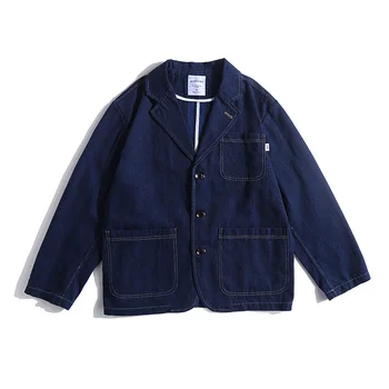 Мужской Блейзер, японская уличная одежда Harajuku, Винтажный Свободный Повседневный джинсовый костюм, Блейзеры, куртка-карго, Джинсовое пальто Cityboy, мужской