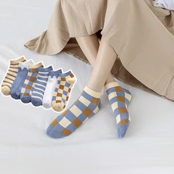 2023 Новые женские носки в Британскую клетку, полосатые носки, летние удобные длинные носки в стиле ретро в стиле пэчворк в стиле харадзюку, женское качество