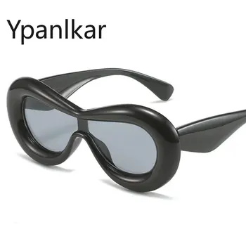 Ретро Овальные цельные женские солнцезащитные очки, модный бренд, дизайнерские очки ярких оттенков UV400, мужские трендовые красные Синие Солнцезащитные очки