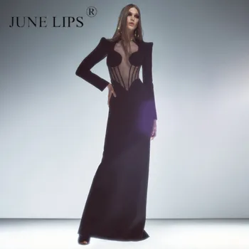 Новая Черная Полупрозрачная Фатиновая юбка JUNE LIPS с длинными рукавами и Эластичной юбкой на бедрах весной И летом 2023 года