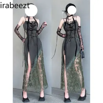 Irabeezt, Сексуальные Длинные платья с открытыми плечами, Джинсовое платье с кружевным принтом, нерегулярные юбки для горячих девушек 2023, Корейская модная одежда