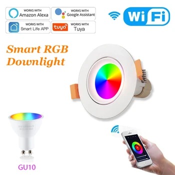 Светодиодный Умный Светильник Gu10 Tuya Smart Life Wifi С Затемнением Встраиваемый Потолочный Точечный Светильник Rgbcw Smart Lamp Работает с Alexa Google Home